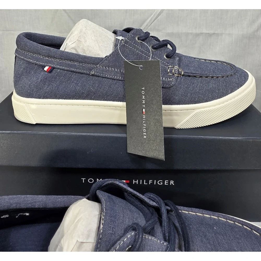 Tommy Hilfiger Men's Canvas Boat‎ Shoes Navy Blue Lace Up Loafers